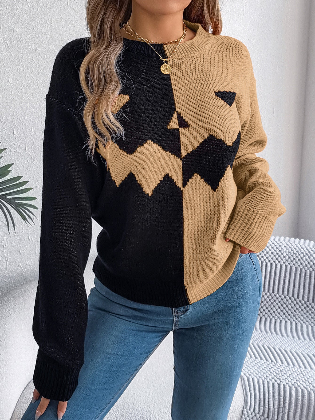 Long Sleeve Knitted Halloween Pullover Sweater