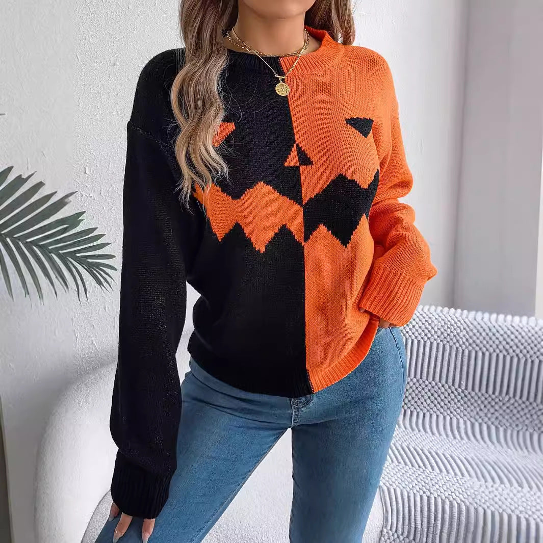 Long Sleeve Knitted Halloween Pullover Sweater